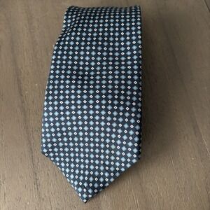 Christian Dior Mens Neck Tie Blue Diamond Pattern Italian Silk Tie Made In USA